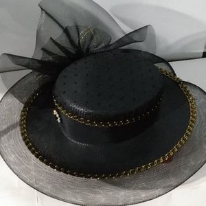 Black hat with gold trim
